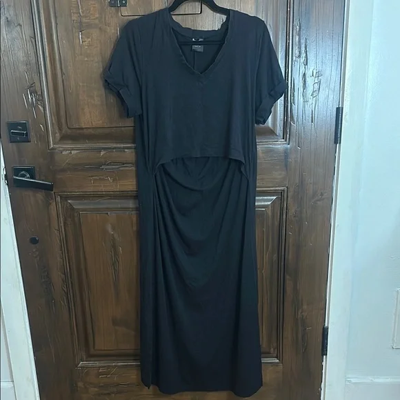 MLM Black Ruched Maxi Dress V-Neck Casual Nursing Dress - Picture 1 of 5